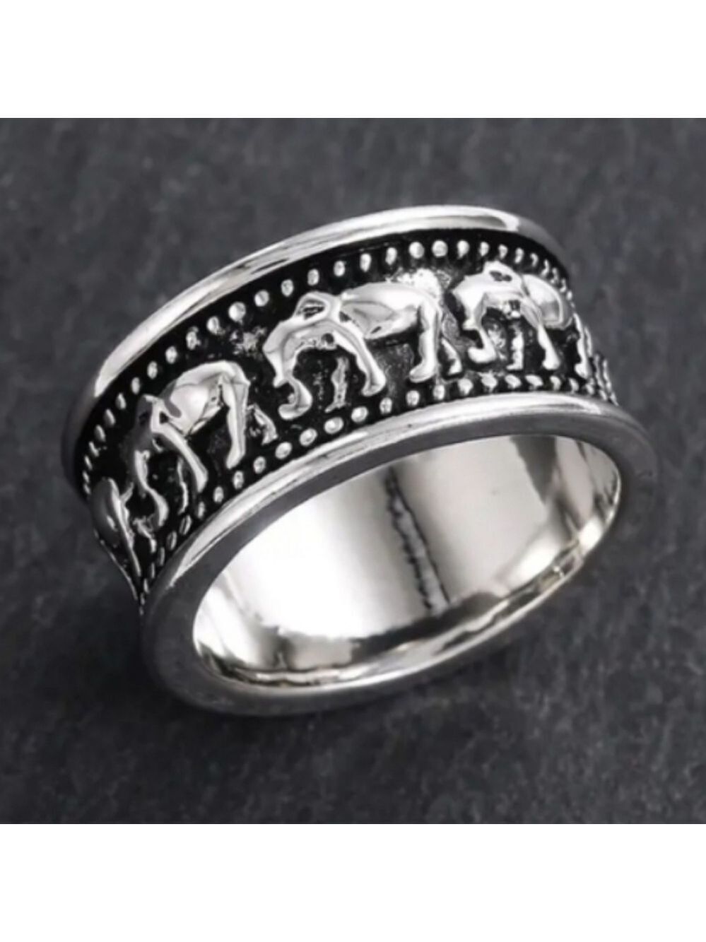 Silvertone Elephant Ring Size 8.5 Wide Band - Picture 2 of 3